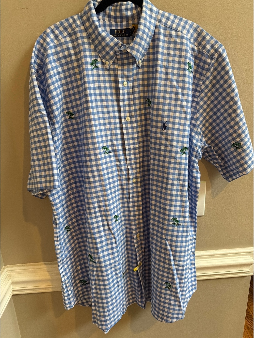 Polo Ralph Lauren Men’s Palm Tree-Embroidered Gingham Oxford Shirt Size SS 2XLT